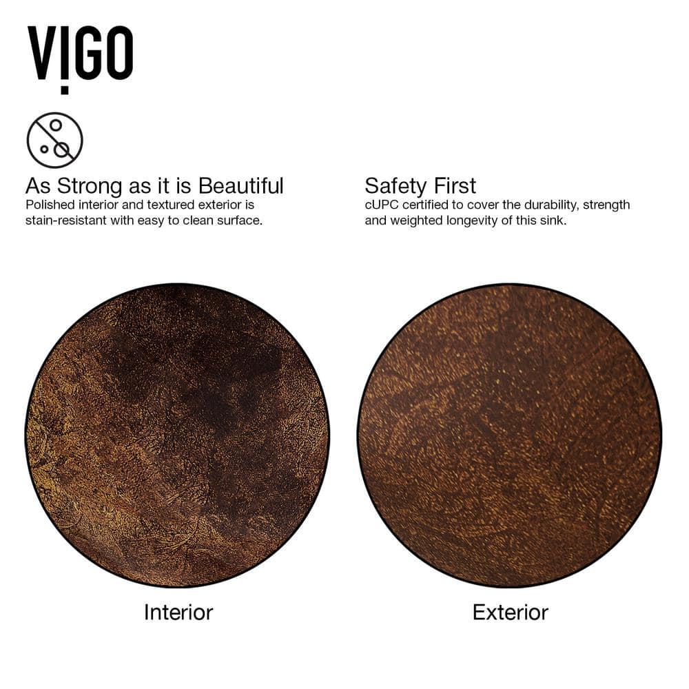 VIGO Giovanni Russet Brown Glass 17 in. L x 17 in. W x 6 in. H Round Vessel Bathroom Sink