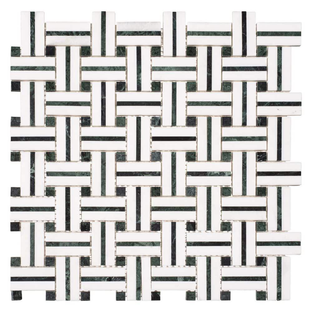 Fabrique 1-in. x 2-in. Basketweave Marble Look Polished Natural Stone Wall & Floor Mosaic Tile