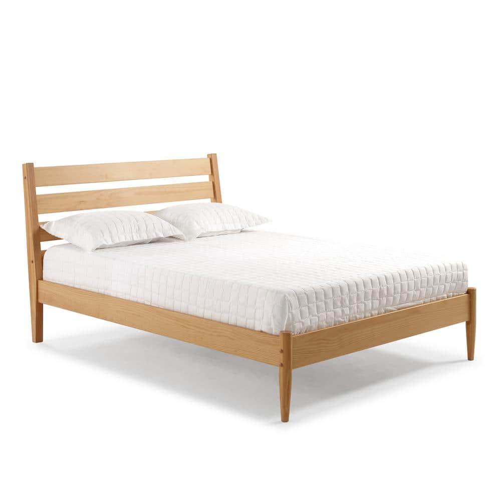 Camaflexi Mid-Century Solid Wood Queen Platform Bed in Scandinavian Oak 100% Solid Wood