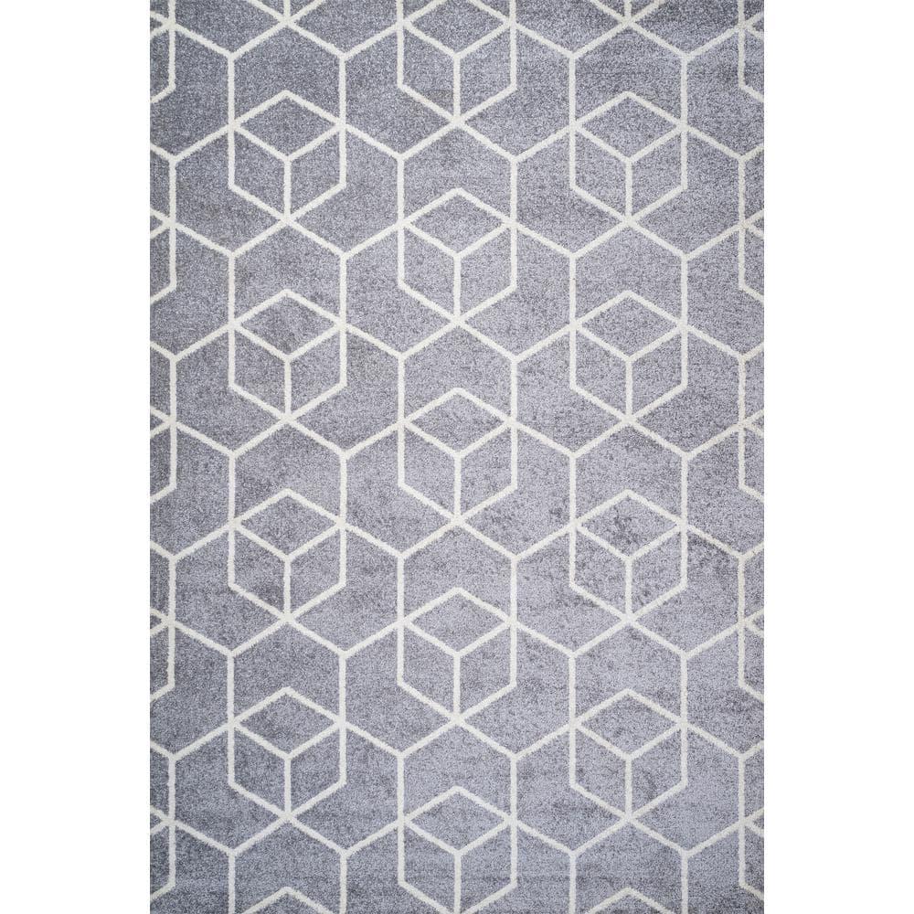 3'x5' Tumbling Blocks Modern Geometric Area Rug, Light Gray/White - JONATHAN Y