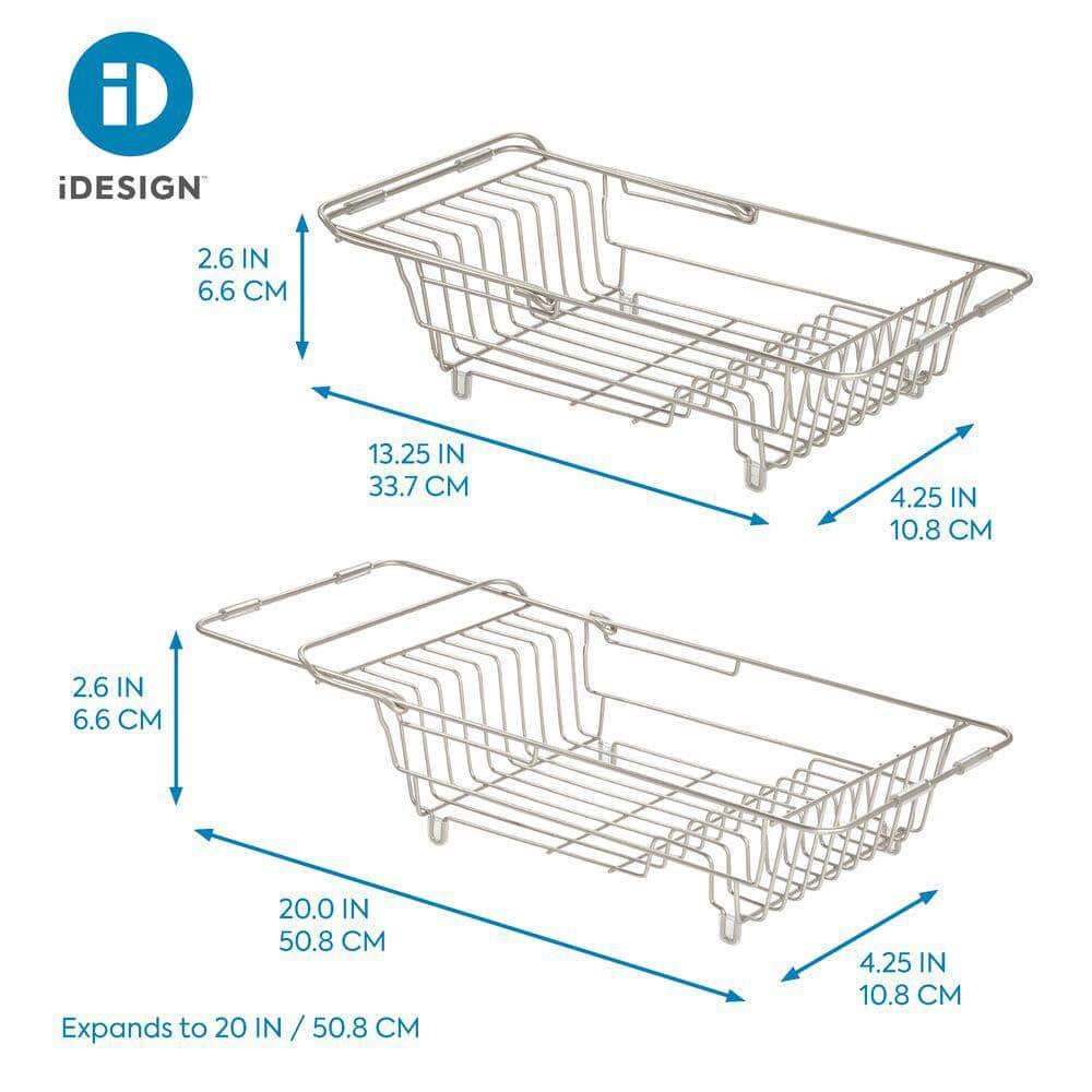 iDESIGN Classico Steel Wire Adjustable Over The Sink/Countertop Dish Drainer Satin: Freestanding Metal Kitchen Rack