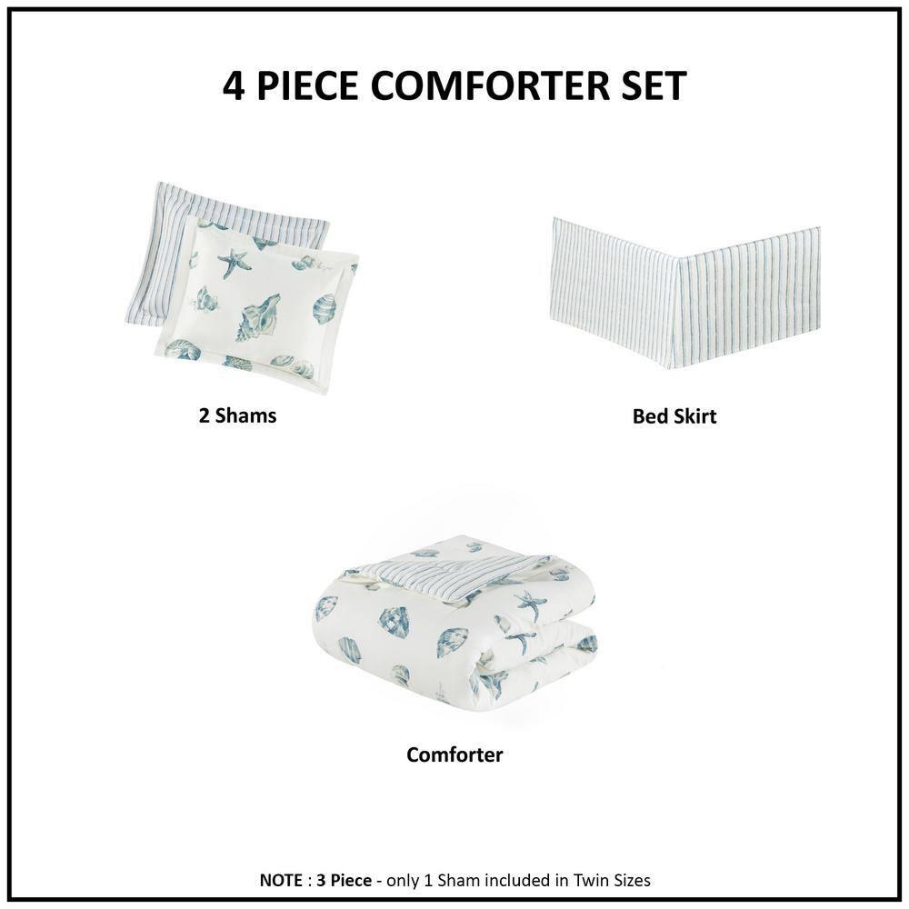 100% Cotton Duvet Cover, Seashells Duvet Cover Set Light Weight Bed Comforter Covers, Beach House Blue Ivory King/Cal King (106"x90") 3 Piece