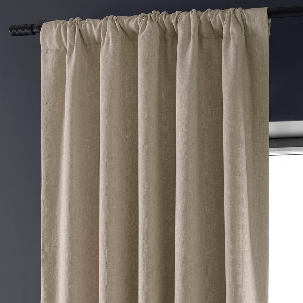 HPD HALF PRICE DRAPES Solid Thermal Insulated Blackout Curtains for Bedroom 84 Inches Long Curtain (1 Panel) Signature Blackout Linen Window Curtains for Living Room, 50W x 84L, Safari Tan