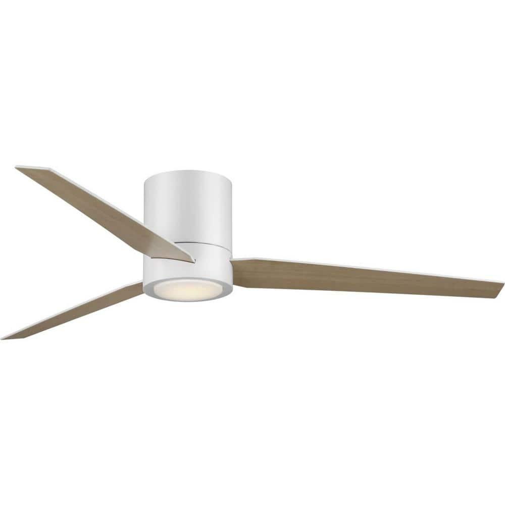 Braden 56" Integrated LED Indoor Satin White Mid-Century Modern Ceiling Fan with Light Kit and White Opal Shade and Remote Control