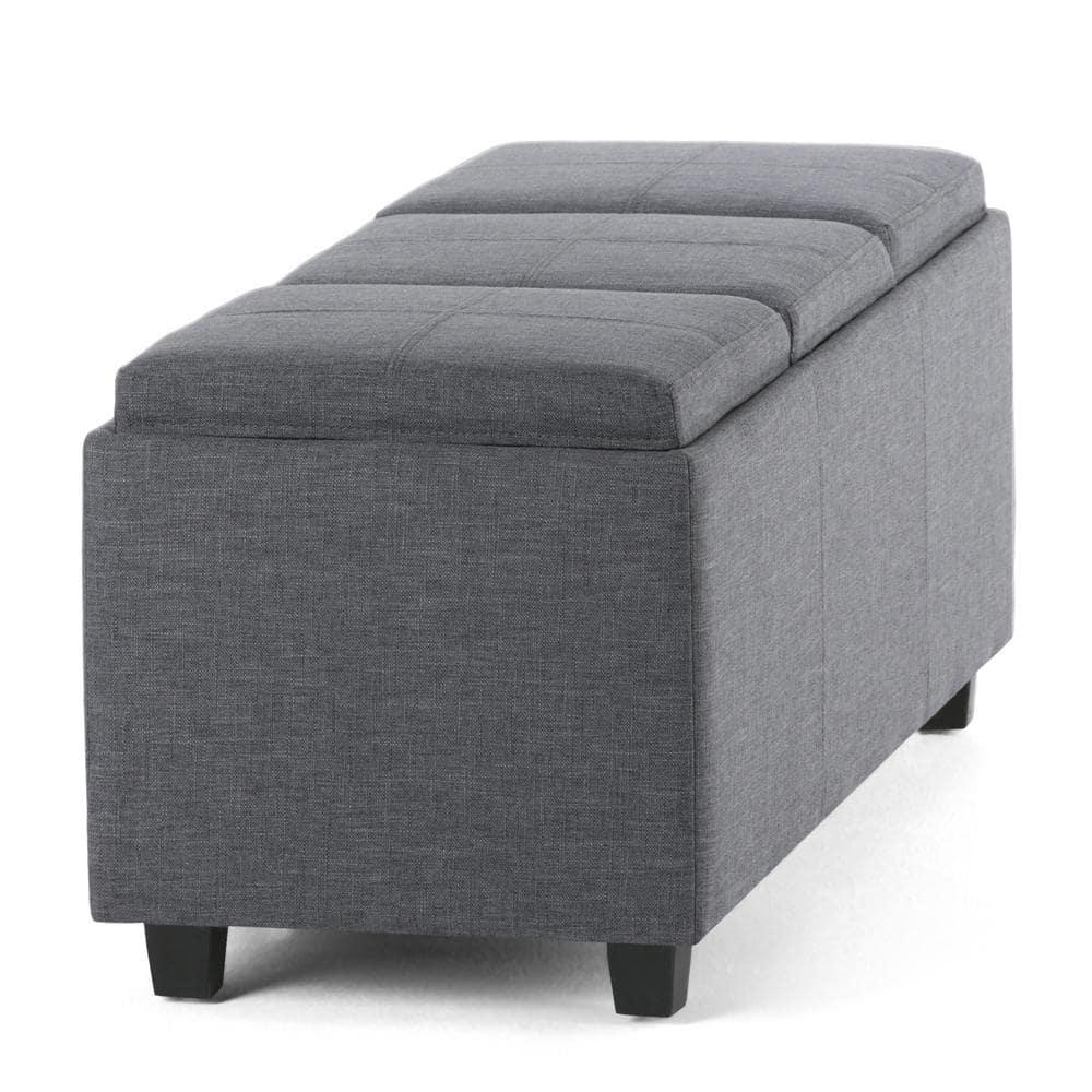 CAVINAS Linen Storage Ottoman Bench,Upholstered Ottoman with 3 Flip Over Serving Trays for Living Room,Bedroom,Slate Grey