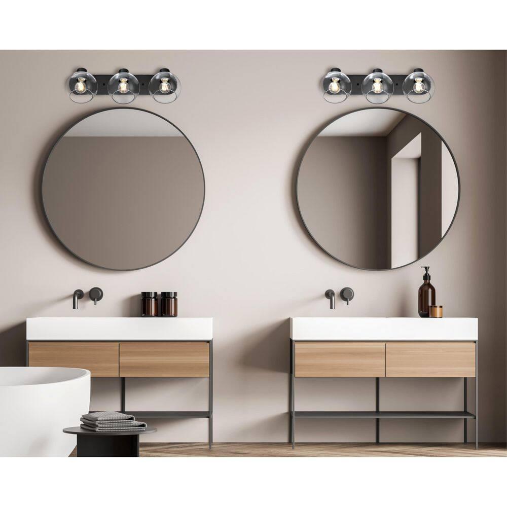 Hyson Three Light Wall Fixture, Matte Black & Clear Glass