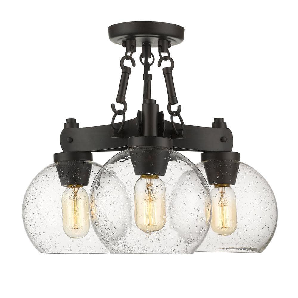 Golden Lighting Galveston 3-Light Semi-flush in Rubbed Bronze with Seeded Glass