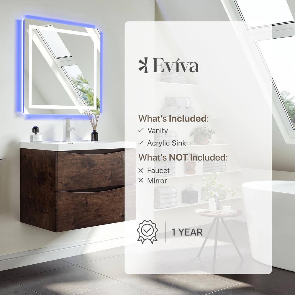 Eviva Smile 30" Rosewood Modern Bathroom Vanity Set with Integrated White Acrylic Sink