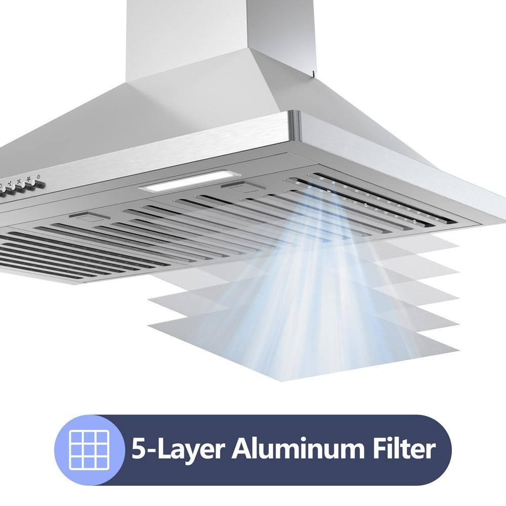 CIARRA Range Hood 30 inch Wall Mount Chimney Hood Range 450 CFM Ducted and Ductless Kitchen Hood Vent in Stainless Steel, CAS75302