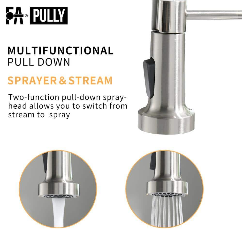 Fapully Brushed Nickel Single Handle Deck-mount Pull-down Kitchen Faucet with Sprayer