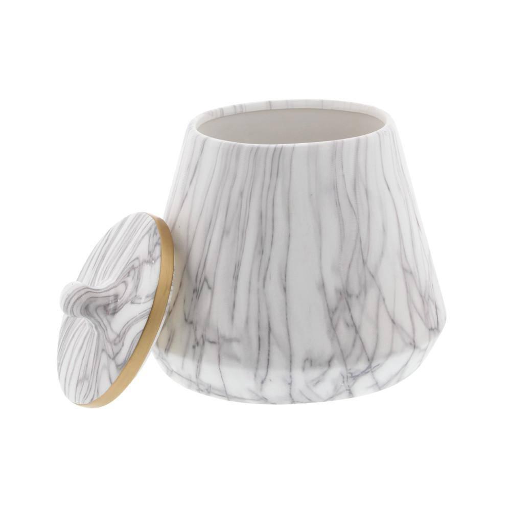CosmoLiving by Cosmopolitan Ceramic Faux Marble White Decorative Jars with Gold accent