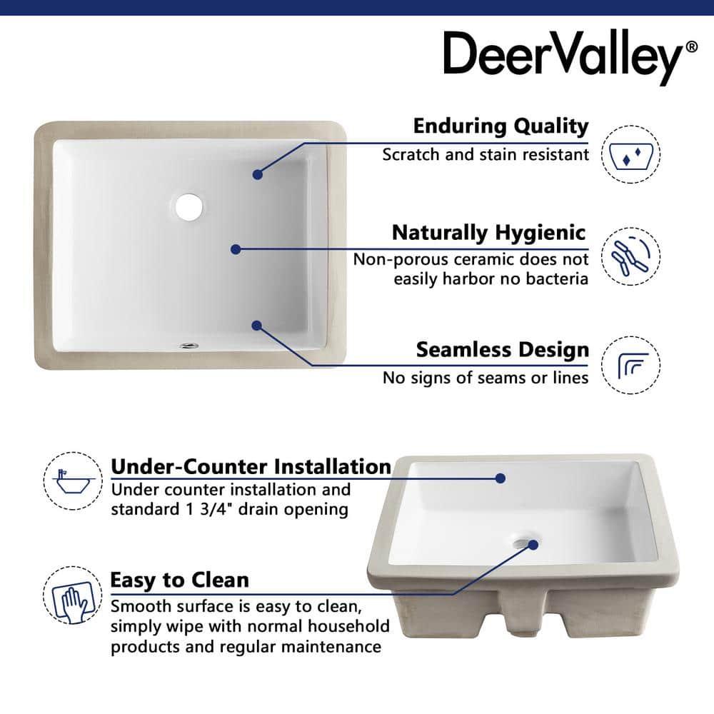 DeerValley Ursa 20" X 15.6" Rectangular Vitreous China Undermount Bathroom Sink with Overflow