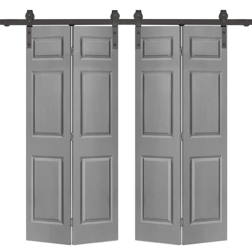 Calhome Paneled MDF Composite Double Bifold Barn Doors with Installation Hardware Kit