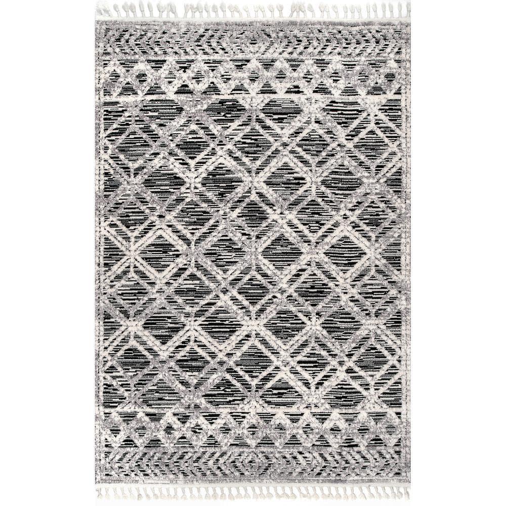 Nuloom 2x6 Ansley Moroccan Tassel Indoor Area Rug, Grey, High-Low Textured Bohemian Design, Plush High Pile, Stain Resistant, Bedroom, Living Room