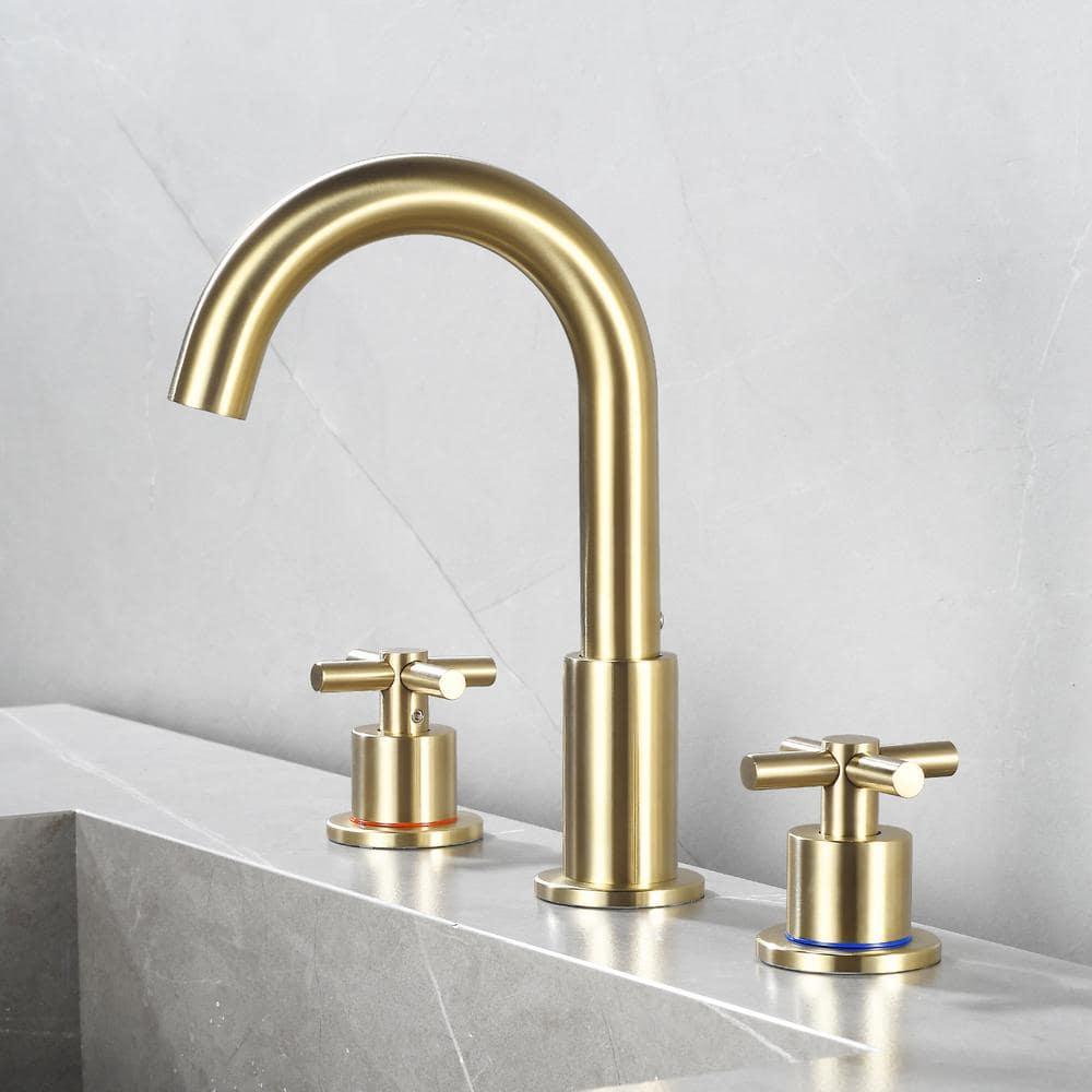 GXCROR Bathroom Faucets for Sink 3 Hole,2-Handle 8 inch Widespread Bathroom Sink Faucet with Pop Up Drain, Brushed Gold Basin Faucet Mixer Taps