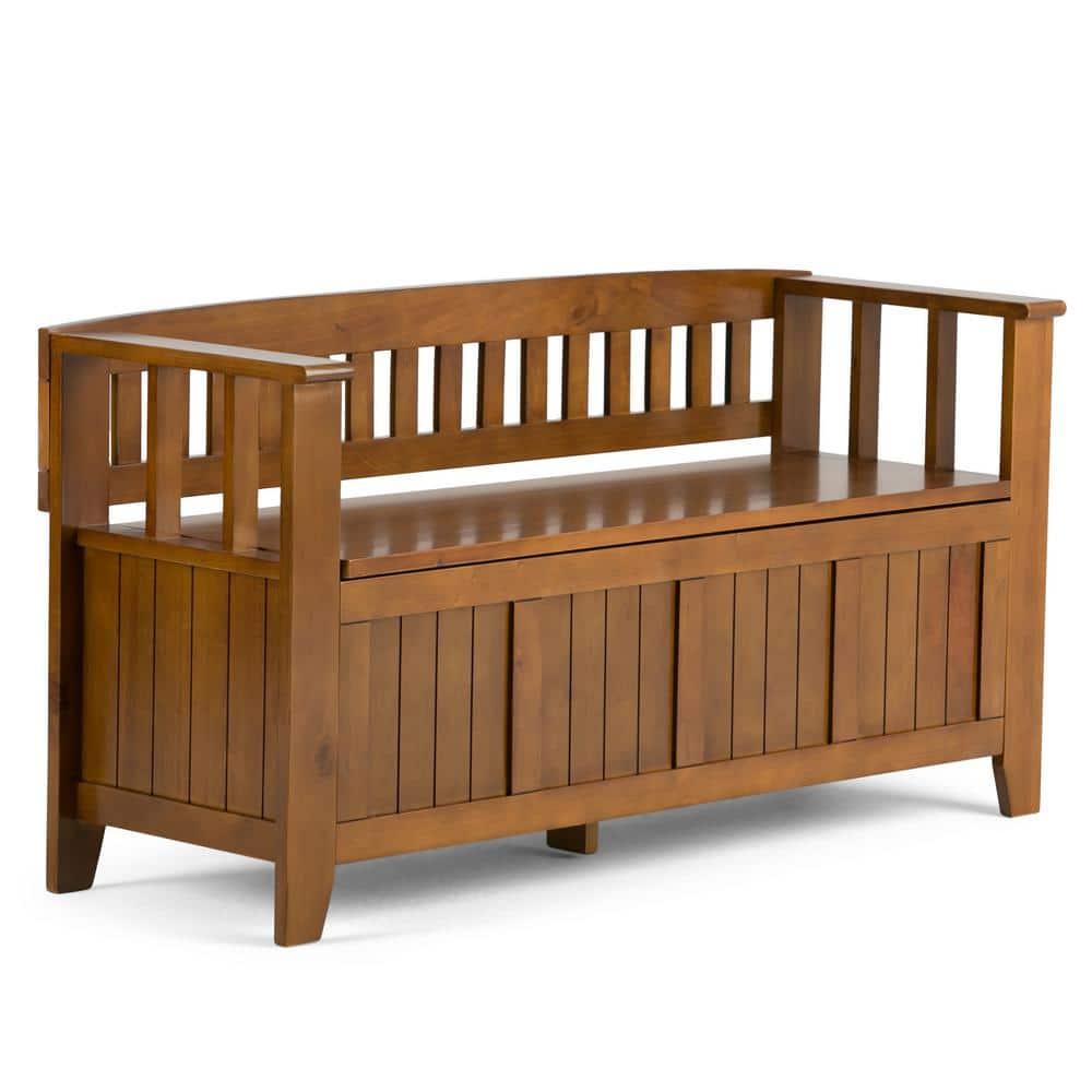 Simpli Home Acadian Solid Wood Entryway Storage Bench with Lift-Top Lid and Dual Compartments