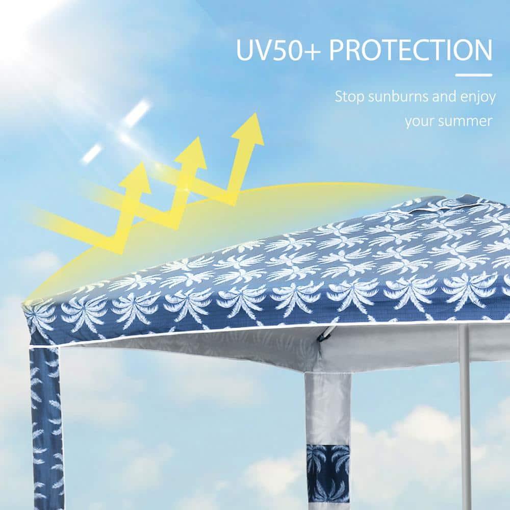Outsunny Quick Beach Cabana Canopy Umbrella, 6.5' Easy-Assembly Sun-Shade Shelter with Sandbags, Cool UV50+ Fits Kids & Family, Blue