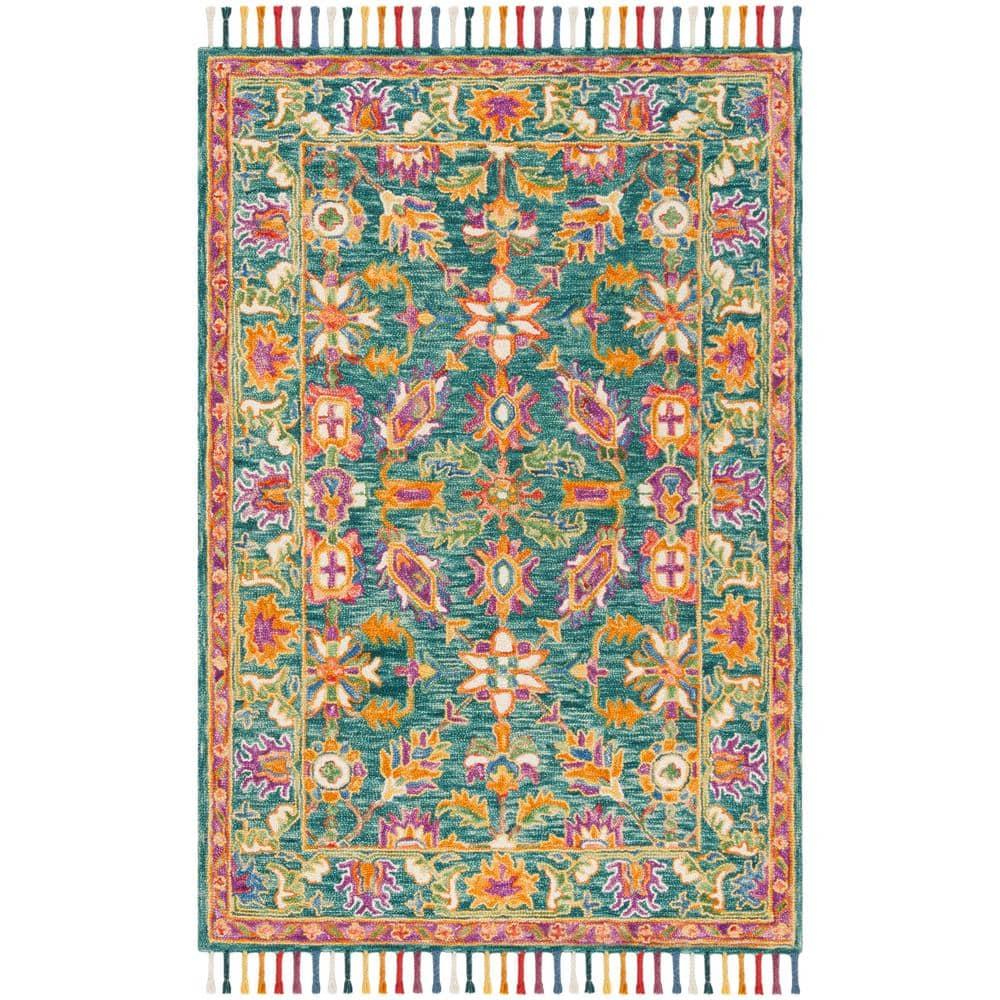 SAFAVIEH Aspen Mario Colorful Floral Wool Area Rug, Turquoise/Purple, 5' x 8'