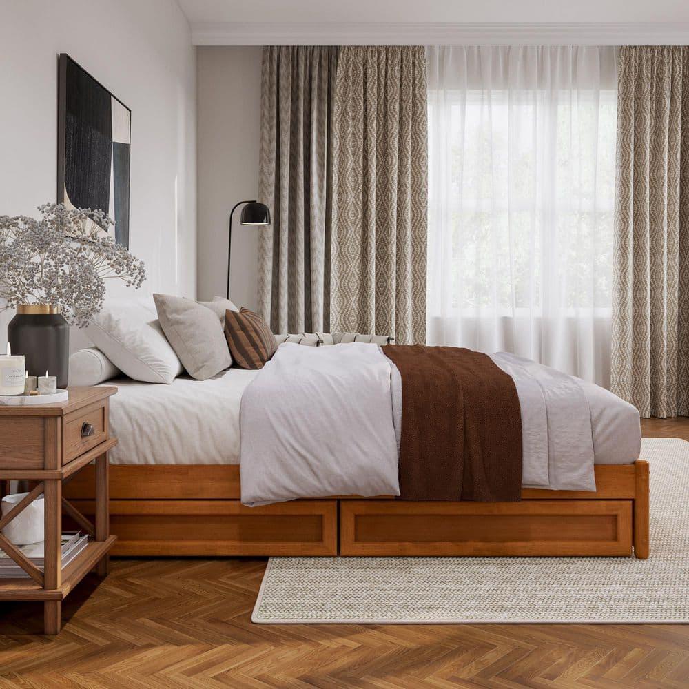 Barcelona Light Toffee King Wood Frame Platform Bed with Storage Drawers