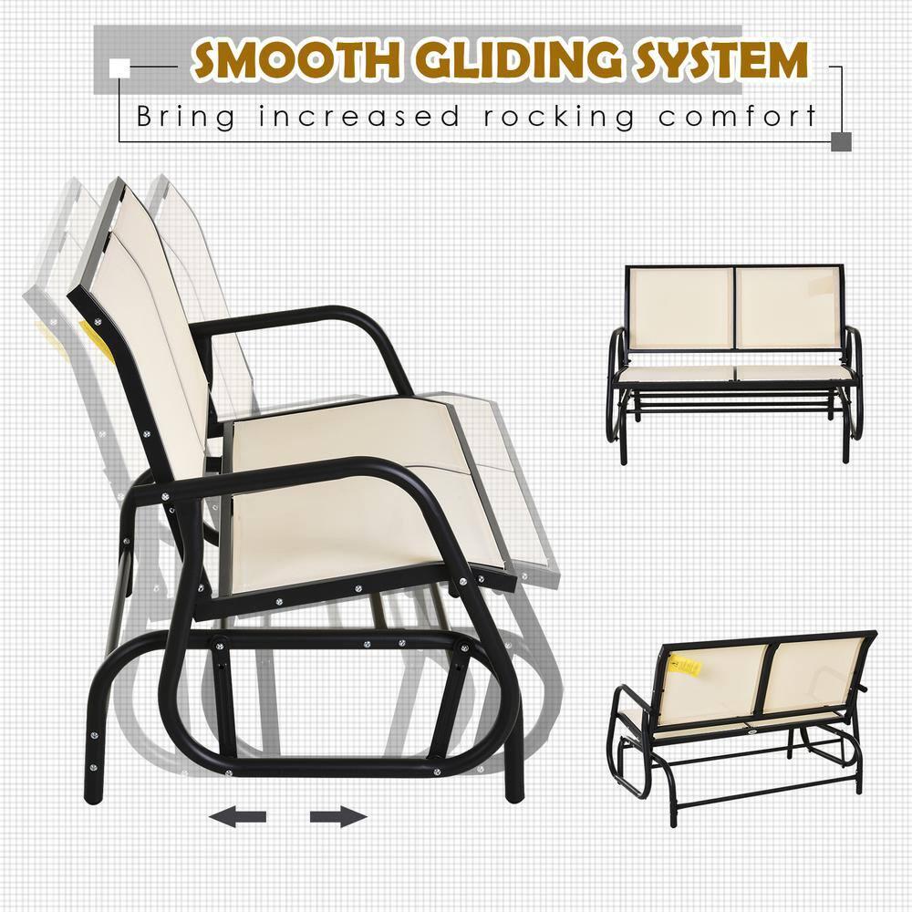 Outsunny 2-Person Outdoor Glider Bench, Patio Double Swing Rocking Chair Loveseat w/Powder Coated Steel Frame for Backyard Garden Porch, Beige
