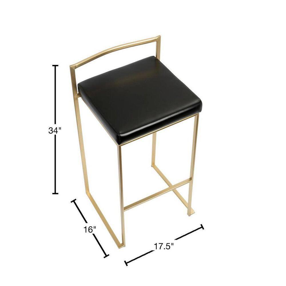 Fuji 34'' Gold Frame with Black Leather Seat Contemporary Bar Stool - Set of 2