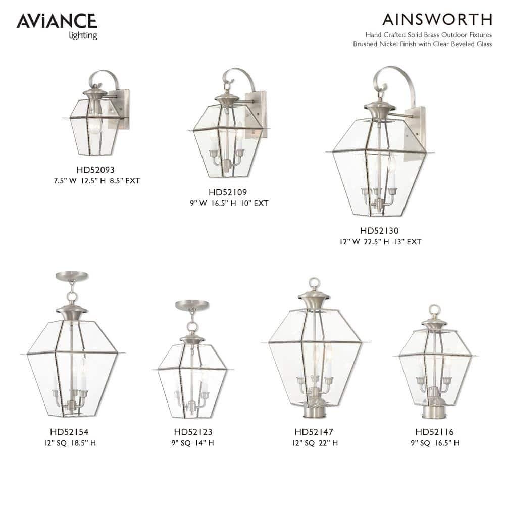 3 Light Outdoor Pendant Lantern in Farmhouse Style 12 inches Wide By 18.5 inches High-Brushed Nickel Finish Bailey Street Home 218-Bel-2255871