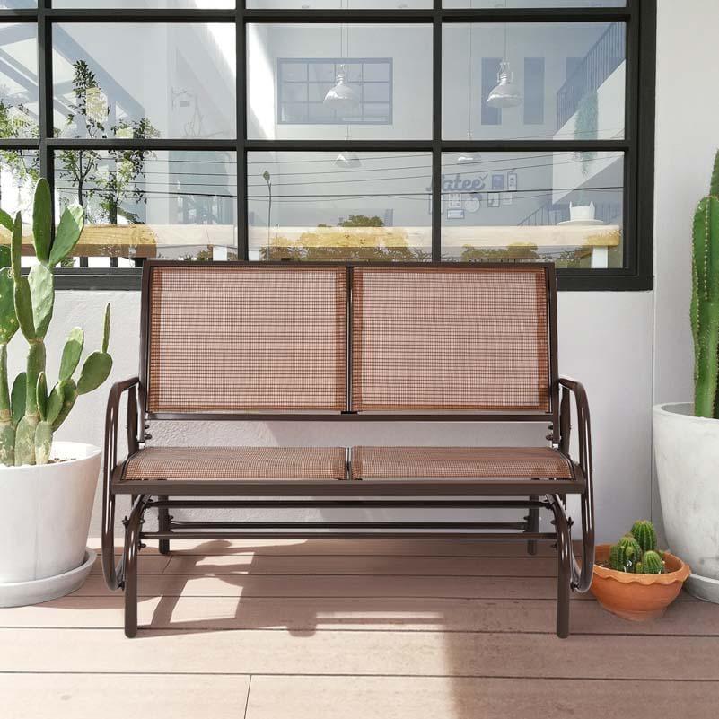 Costway 48'' Outdoor Patio Swing Glider Bench Chair Loveseat Rocker Lounge Backyard Brown
