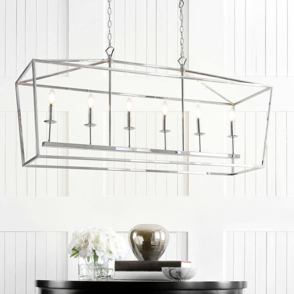 Pagoda 49" Linear 6-Bulb Lantern Metal LED Pendant, Chrome