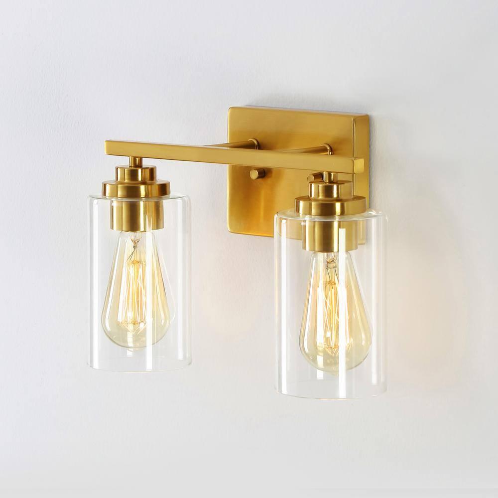 Kawoti  2-Light Dimmable Bathroom Vanity Light with Clear Glass Shade Antiqued Brass