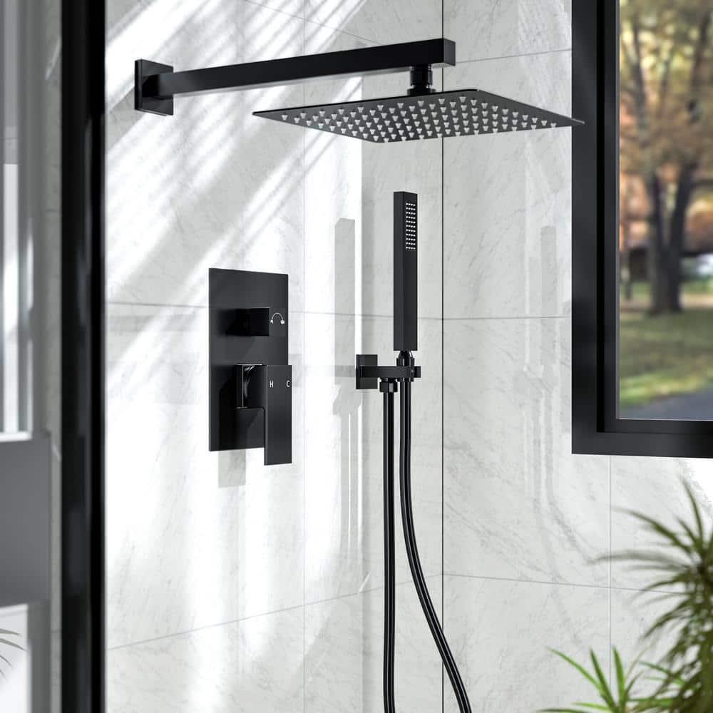 EVERSTEIN Shower Faucet Set 10 inch CUPC Shower System with Handheld Spray Wall Mounted Rain Shower Head Trim Kit with Upgraded Valve, Matte Black