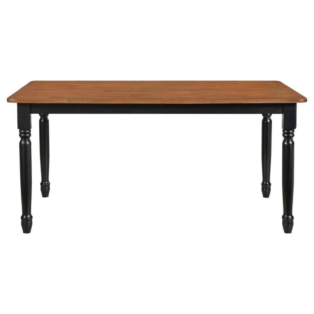 Benjara Halie Dining Table, Black Turned Legs, Rectangular Brown Wood, 63 Inch