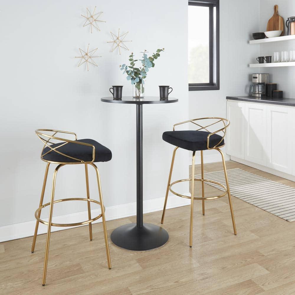 Set of 2 Charlotte Barstools Gold/Black - LumiSource: Glam Fixed-Height, Rounded Backrest, Metal Base