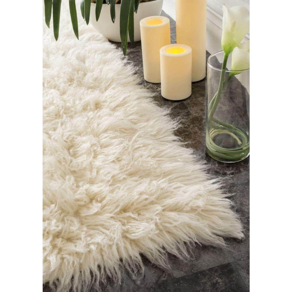nuLOOM 8'x10' Elena Greek Flokati Shag Area Rug Cream: High Pile Wool, Solid Tufted Indoor Rug, No Backing