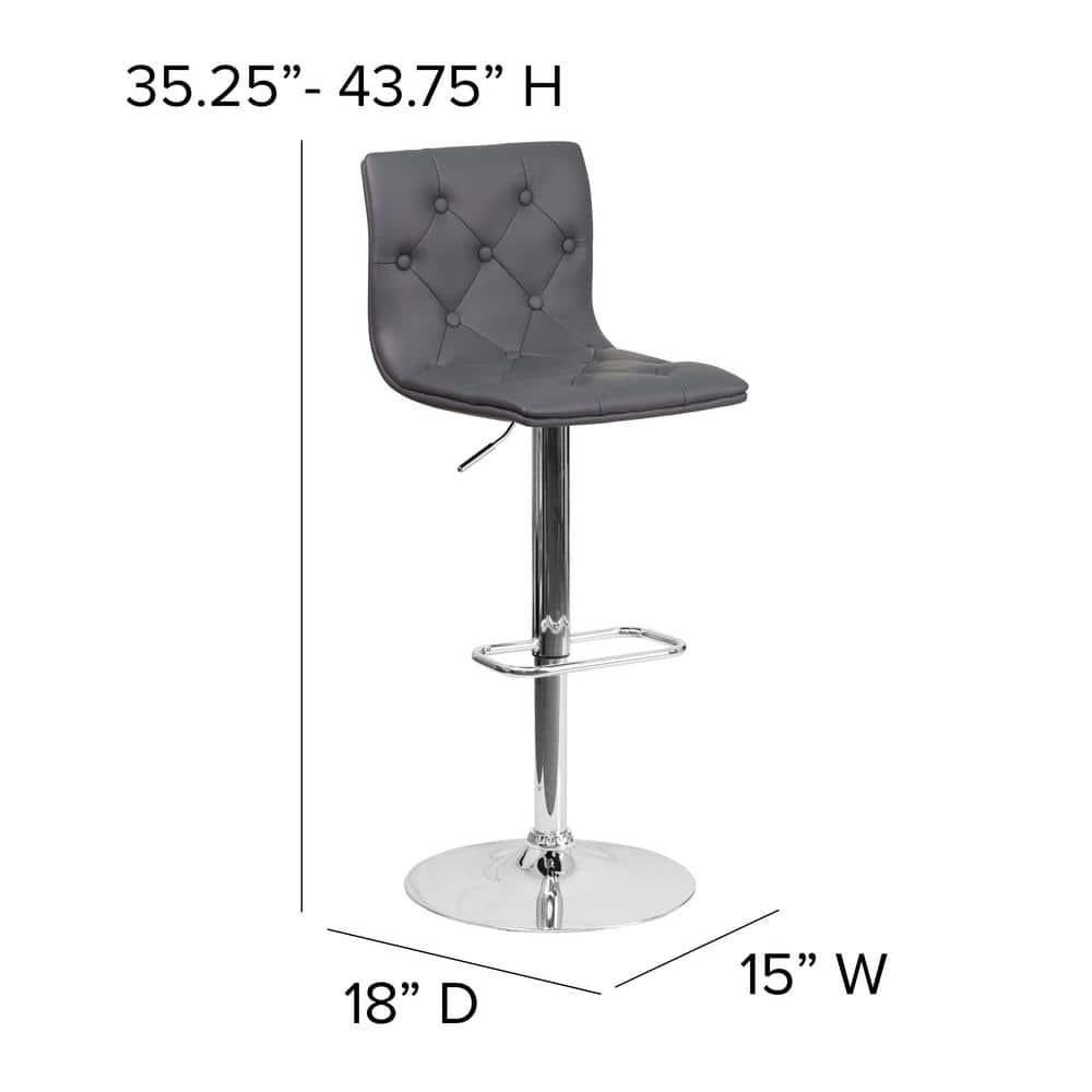 Flash Furniture Contemporary Button Tufted Gray Vinyl Adjustable Height Barstool with Chrome Base