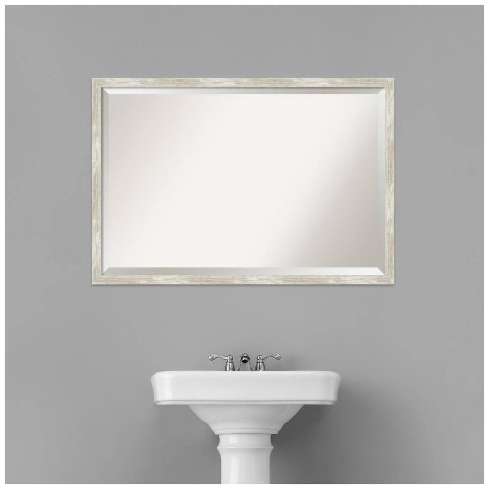 38"x26" Crackled Narrow Framed Bathroom Vanity Wall Mirror Metallic - Amanti Art: Beveled, Wall Mount, Modern Design