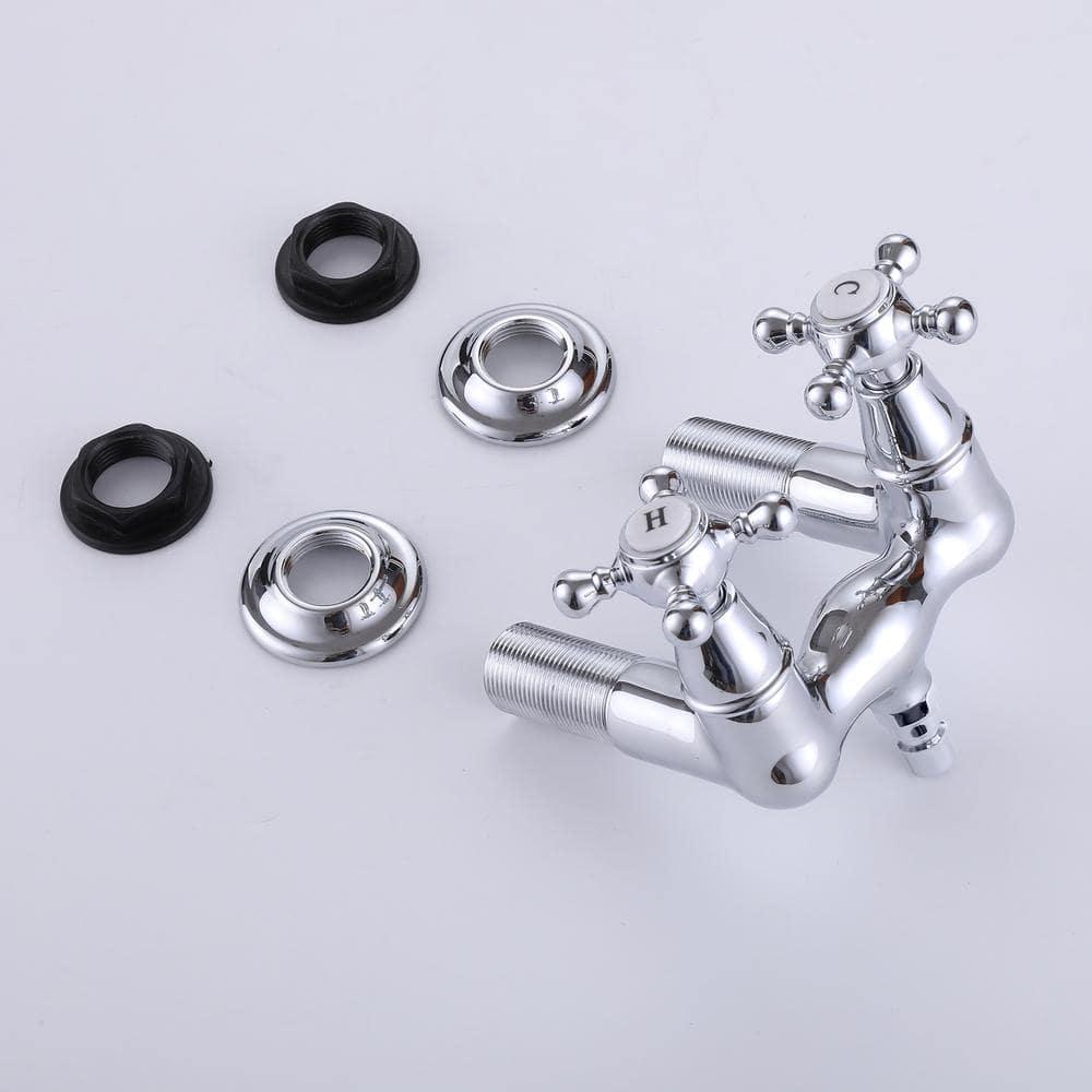 SUMERAIN Wall Mount Tub Faucet Vintage Leg Tub Filler 3-3/8 Inch Center High Flow Chrome
