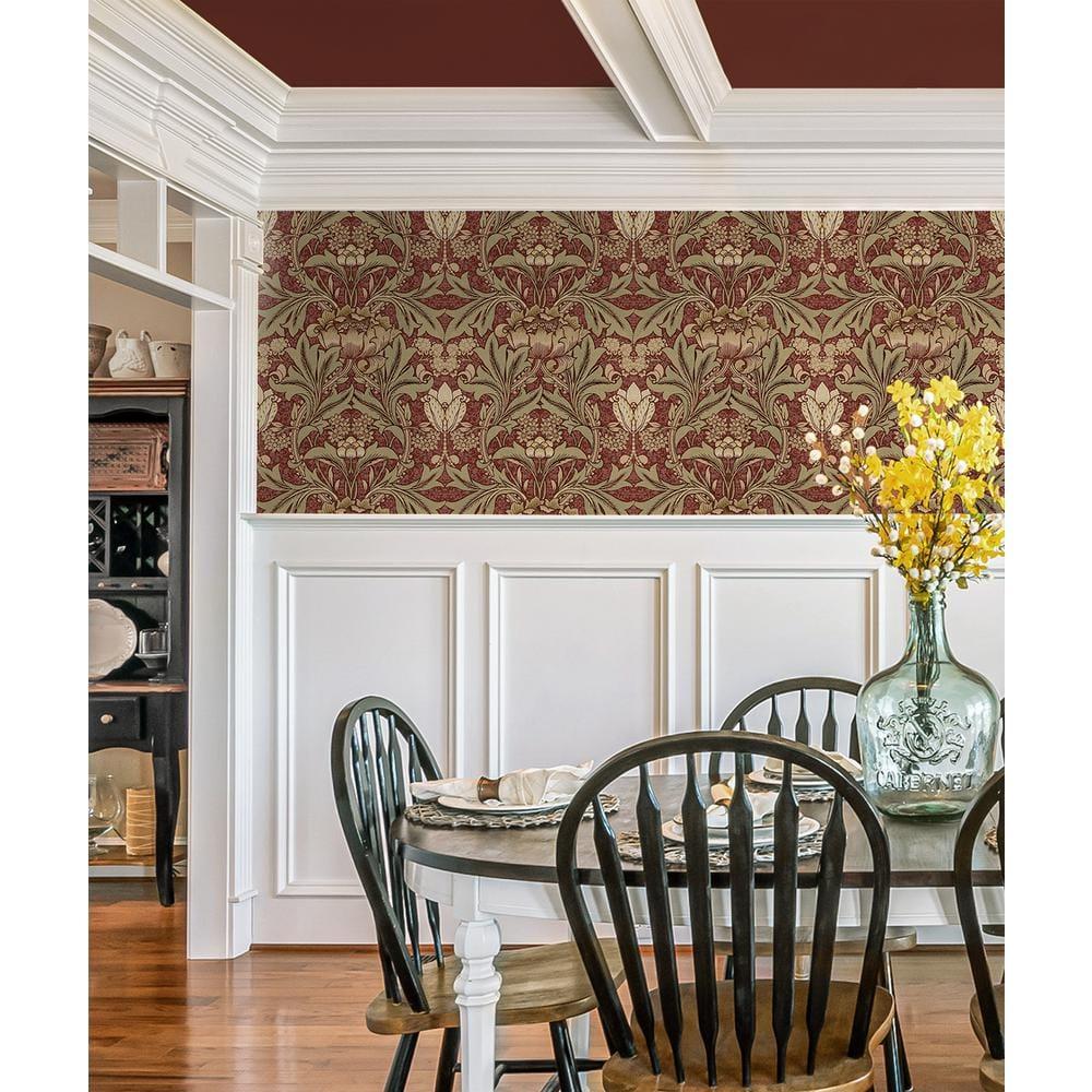 Seabrook Designs  Acanthus Floral Prepasted Wallpaper 20.5 in. W x 33 ft. L - Red Clay & Lichen