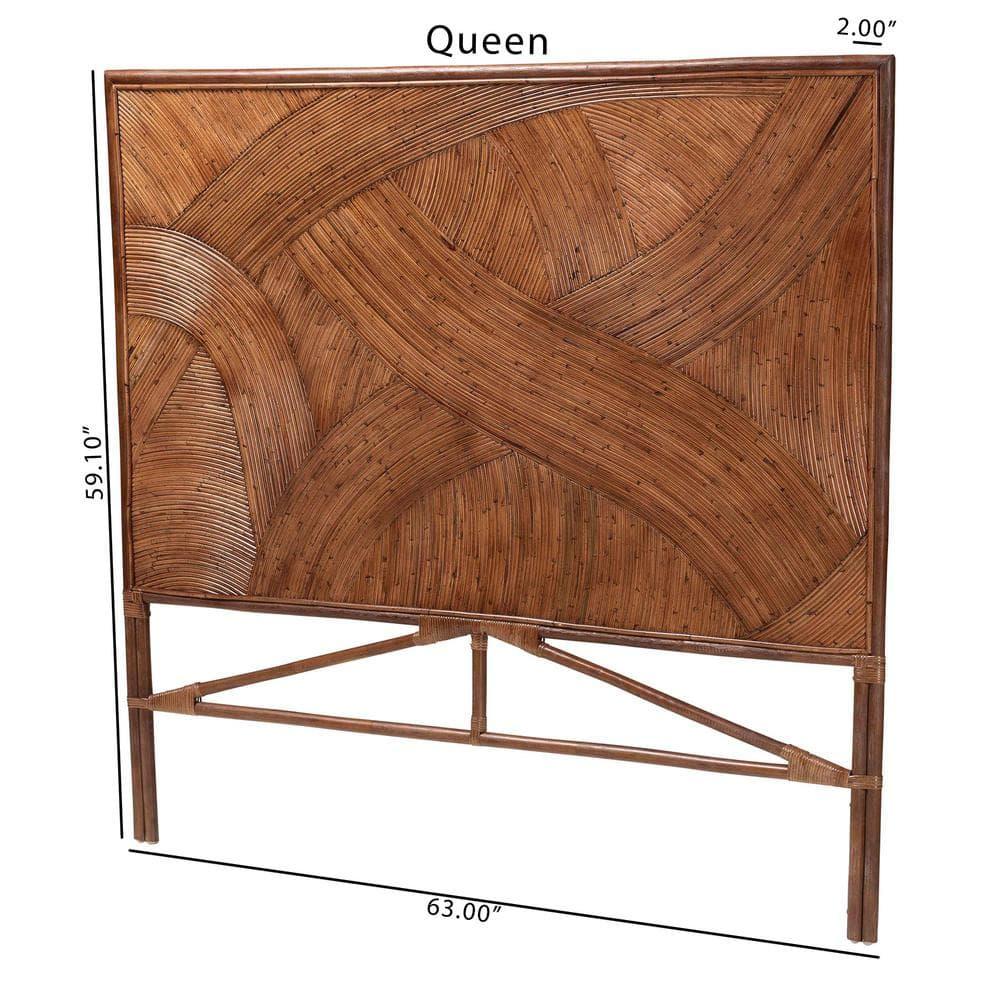 bali & pari Queen Elettra Rattan Standalone Headboard Dark Brown: No Assembly, MDF Frame, Spot Clean