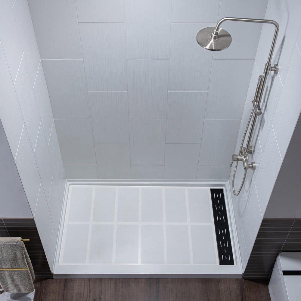 WoodBridge 75/96" H Solid Surface Shower & Tub Wall Panel, Surround, Quick Install, Cuttable, 0.138" thick