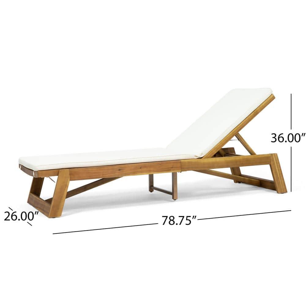 Noble House Maki Acacia Wood Patio Chaise Lounge in Teak/Cream Cushion