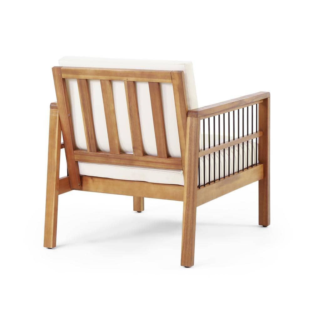 Noble House Bennion with Cushion Acacia Wood Outdoor Lounge Chair - Set of 2, Beige and Teak