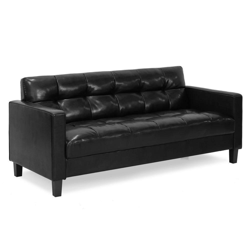 Furinno Brive Contemporary Tufted 3-Seater Sofa, Black Faux Leather