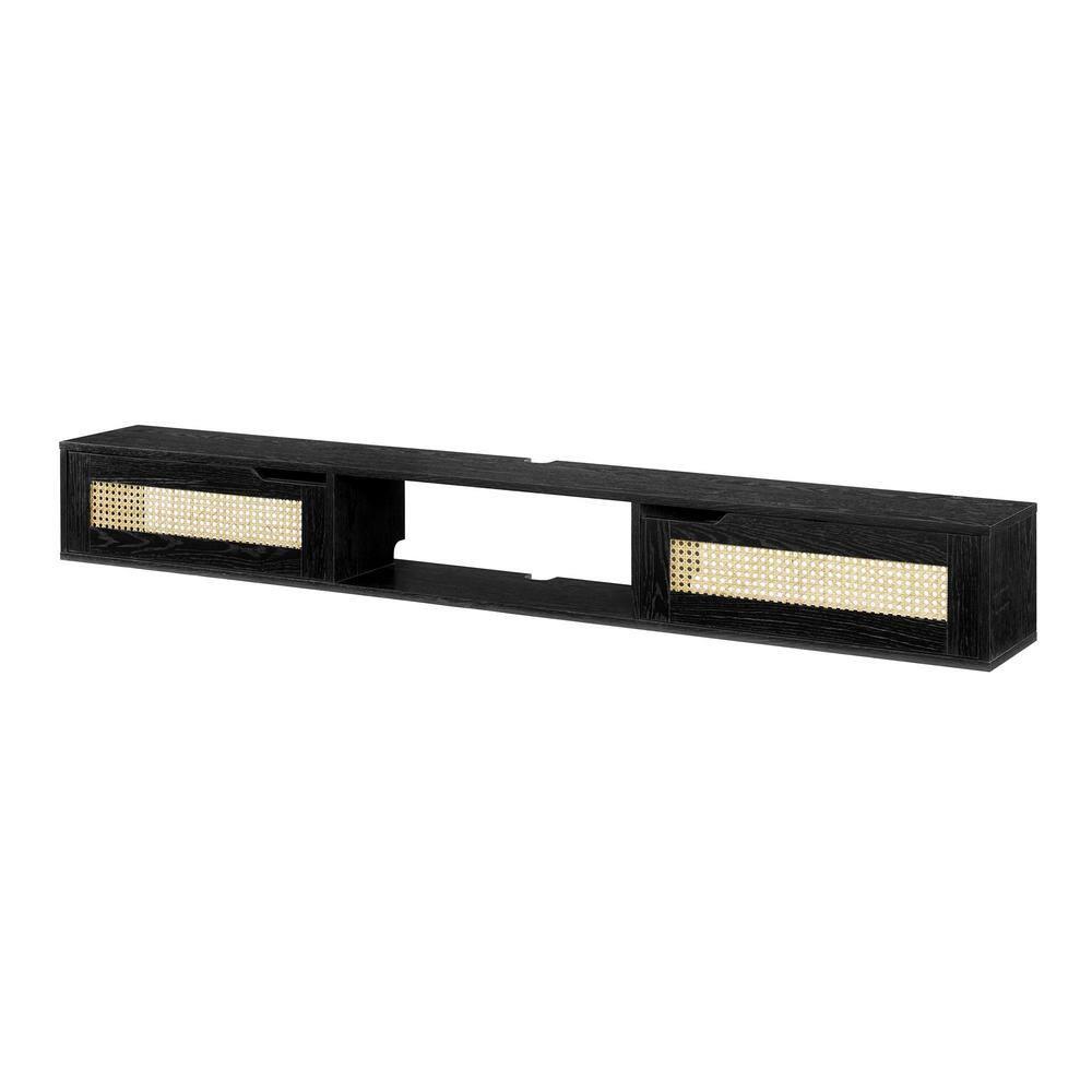 Walker Edison Modern Rattan-Door Floating TV stand for TVs up to 80”, Black