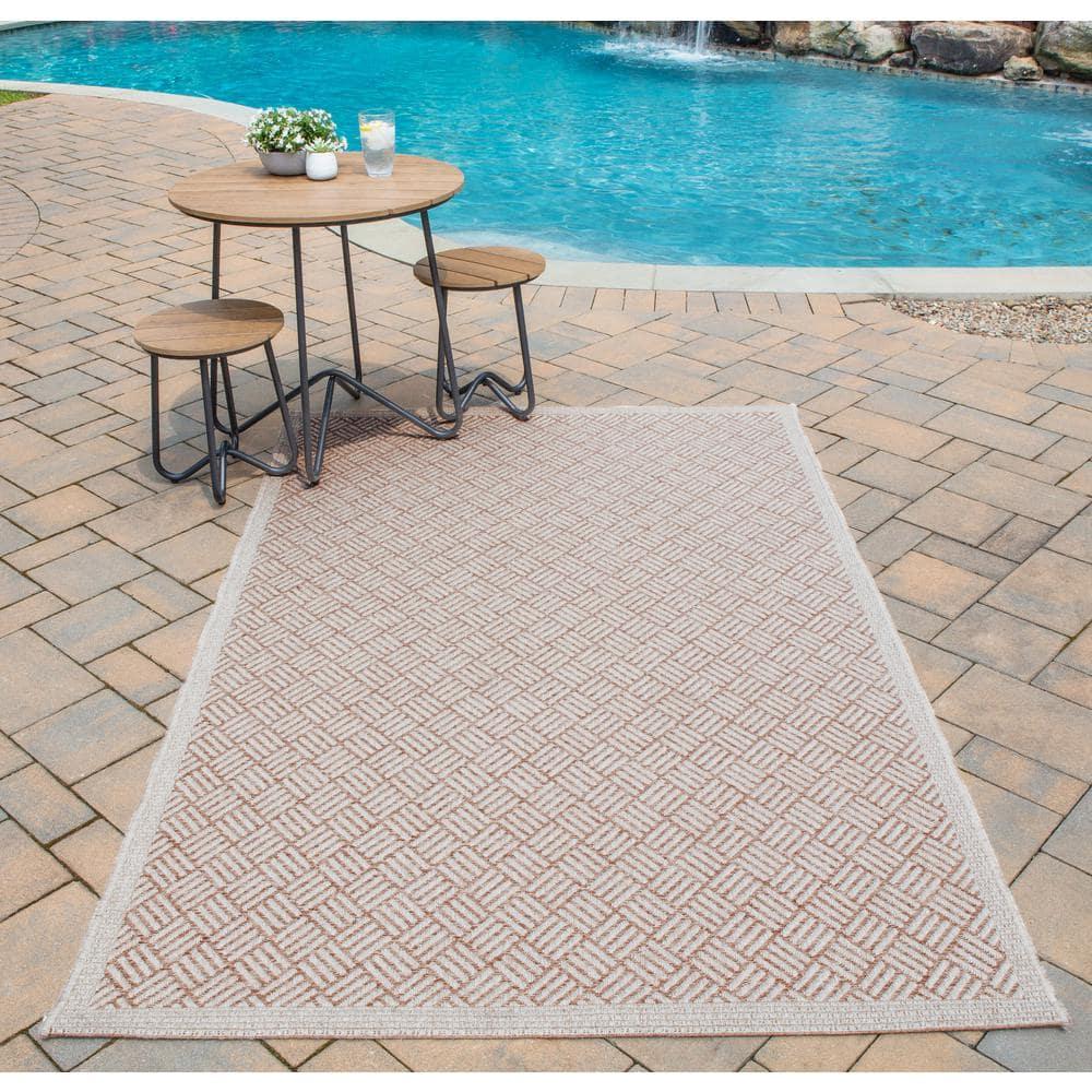 5'x7'6" Geometric Loomed Area Rug Tan - Momeni: Contemporary Indoor/Outdoor Low Pile, Machine Made, Polypropylene
