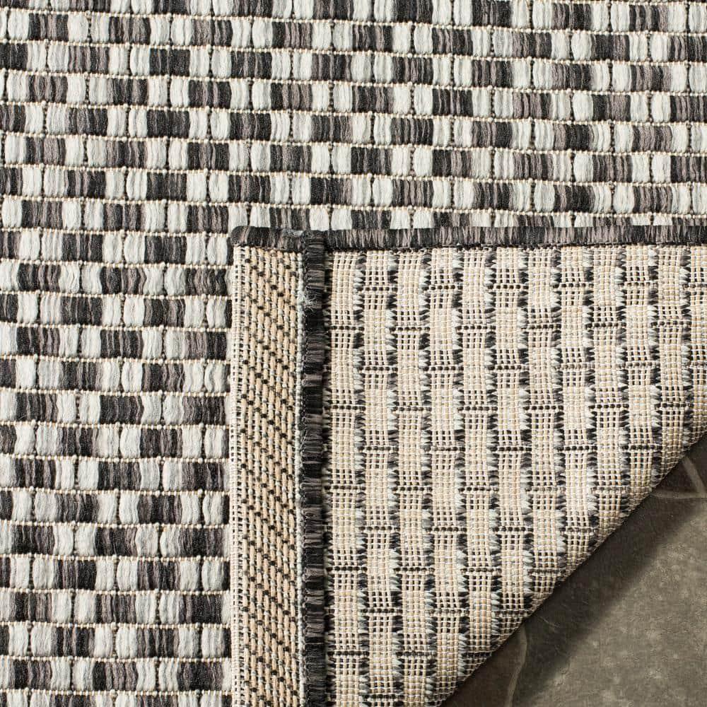 SAFAVIEH Courtyard Blair Checkered Indoor/Outdoor Runner Rug, Black/Light Grey, 2'3" x 14'