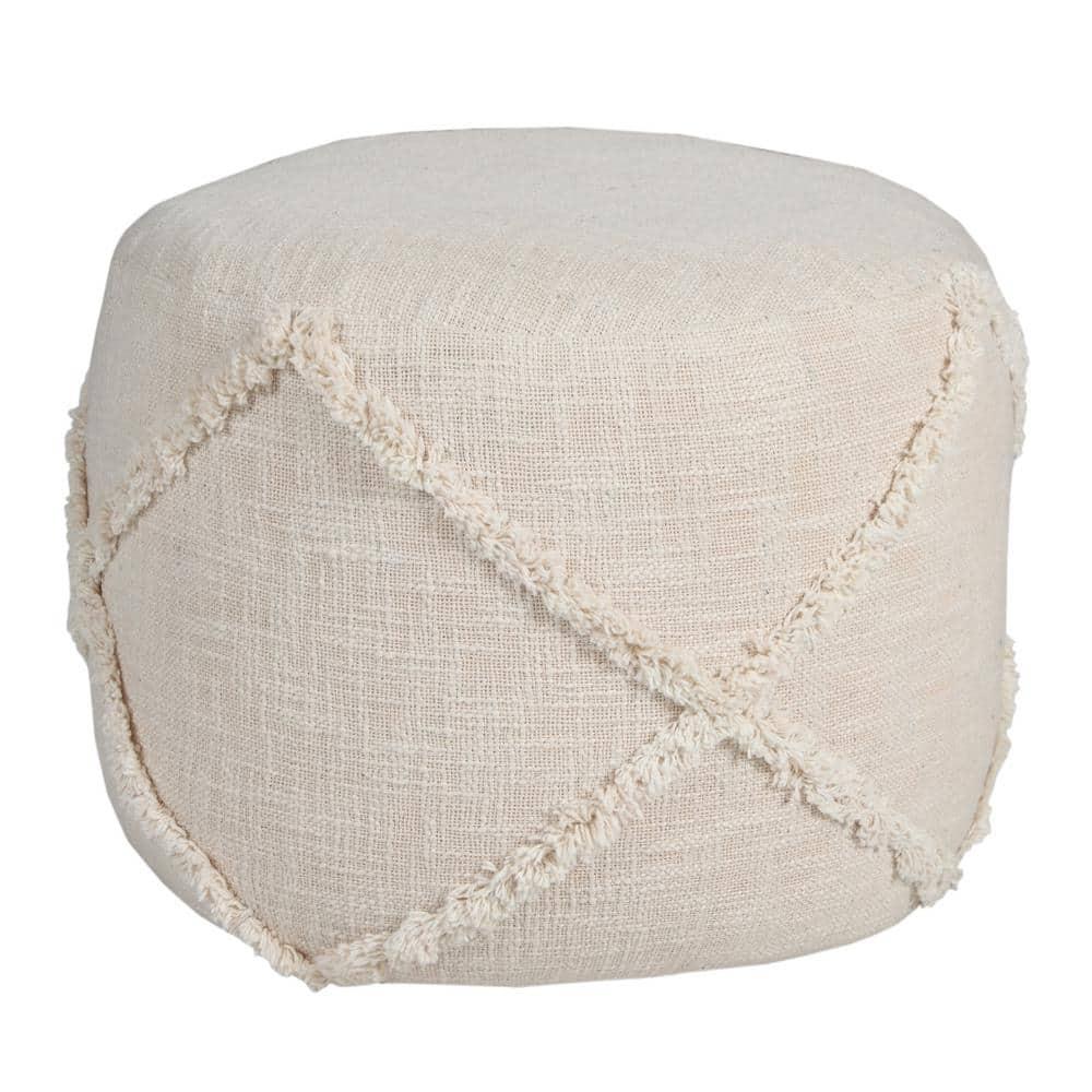 LR Home Small Over-tufted Diamond Indoor Round Pouf, Beige, 18" x 18" x 14"