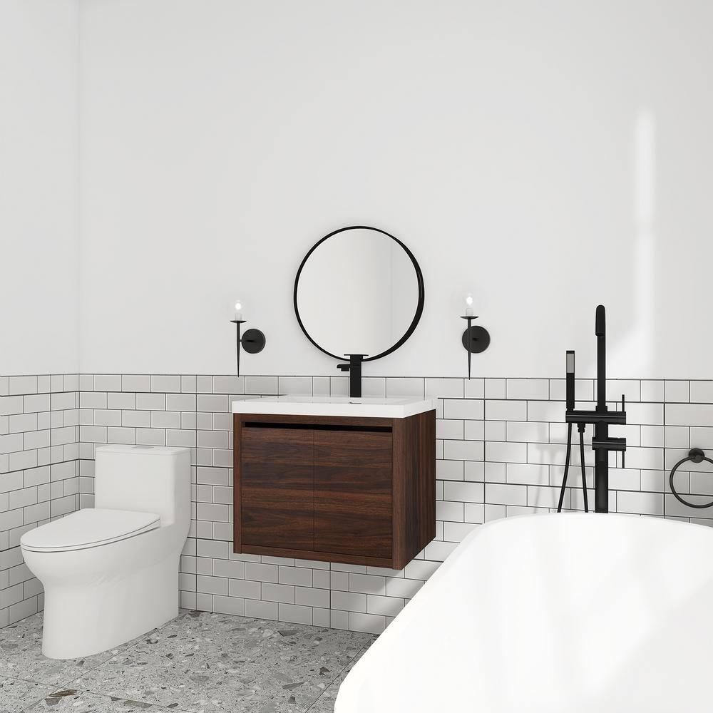 24 inch Bathroom Vanity with White Resin Top and Basin California  Walnut