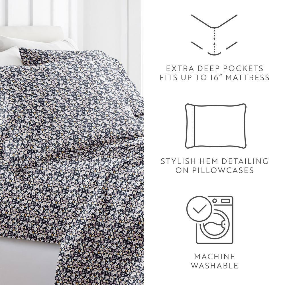 4 Piece Sheet Set Patterned Microfiber Ultra Soft Bedding in Floral Dream