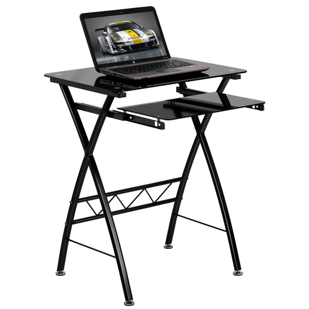 Flash Furniture Black Tempered Glass Computer Desk with Pull-Out Keyboard Tray