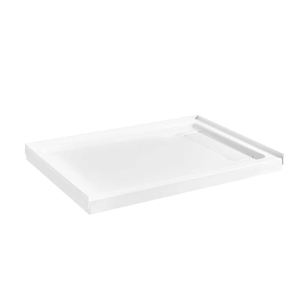 OVE Decors 60" x 34" Rectangle Shower Base Pan, White Acrylic, Hidden Side Drain, Reversible Design